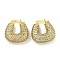Rack Plating U-Shaped Brass Micro Pave Clear Cubic Zirconia Hoop Earrings for Women, Cadmium Free & Lead Free, Long-Lasting Plated, Real 18K Gold Plated, 21x8mm