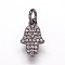 Brass Micro Pave Cubic Zirconia Charms Pendants, Hamsa Hand/Hand of Fatima, Gunmetal, 12.5x8x2mm, Hole: 3mm