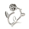 Brass Open Cuff Rings, Cadmium Free & Nickel Free & Lead Free, Rose Flower, Platinum, US Size 6(16.5mm)