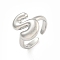 Brass Letter Open Cuff Rings for Women, Cadmium Free & Lead Free, Adjustable, Platinum, Letter S, 15~16.5x7~16.5mm