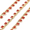 Brass Rectangle Link Chains, with Enamel, Cadmium Free & Nickel Free & Lead Free, Soldered, with Spool, Real 18K Gold Plated, Long-Lasting Plated, Red, 4x1.5x0.7mm, 10m/roll