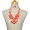Wood Rectangle & Round Beaded Multilayer Necklaces & Dangle Earrings Sets, Coral, 610mm