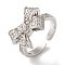 Bowknot Brass Micro Pave Clear Cubic Zirconia Open Cuff Rings for Women, Platinum, Bowknot: 13x18.5mm, Adjustable