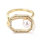 Hollow Rectangle Cubic Zirconia Cuff Ring for Mother's Day, Real 18K Gold Plated Brass Wide Band Open Ring with Imitation Pearl, Cadmium Free & Lead Free, Clear, US Size 6(16.5mm)