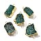 Raw Rough Natural Dyed Quartz Crystal Links Connector Charms, with Brass Findings, Nuggets, Light Gold, Green, 30.5~37.5x15~25x7.5~13mm, Hole: 2.5mm