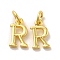 Brass Pendants, Cadmium Free & Nickel Free & Lead Free, with Jump Ring, Letter R, 11x6x1.5mm, Ring: 5x1mm, inner diameter: 3mm