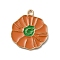 Thanksgiving Day Golden Tone Alloy Enamel Pendants, Pumpkin, 22.5x20x1.5mm, Hole: 2mm