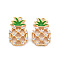 Brass Micro Pave Clear Cubic Zirconia Charms, with Enamel, Nickel Free, Pineapple, Real 18K Gold Plated, 14.5x9x2mm, Hole: 1mm