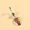 316L Surgical Stainless Steel Pave Cubic Zirconia Enamel Dangle Curved Barbell Belly Rings, Stainless Steel Color, Skull, Bar Length: 3/8