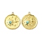 Natural Turquoise Pendants, Flat Round Charms with Moon & Star, with PVD Vacuum Plating Real 18K Gold Plated 201 Stainless Steel Findings, 23x20x3.5mm, Hole: 1.8mm