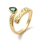 Brass Micro Pave Cubic Zirconia Solitaire Ring, Adjustable Rings, Teardrop, Inner Diameter: 17.4mm