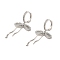 Brass Micro Pave Clear Cubic Zirconia Huggie Hoop Earrings for Women, Bowknot, Platinum, 47x23mm