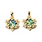 Brass & Paua Shell & Clear Cubic Zirconia Pendants, Hexagon with Flower Charms, Real 18K Gold Plated, 20x18x3.5mm, Hole: 4.5x2mm