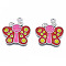 Rack Plating Alloy Pendants, with Enamel, Cadmium Free & Lead Free, Butterfly, Platinum, 24x23.5x1mm, Hole: 2.5mm