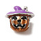 Halloween Brass Enamel European Beads, Large Hole Beads, Pumpkin, Platinum, 13.5x12mm, Hole: 4mm