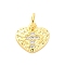 Brass Micro Pave Cubic Zirconia Pendants, Cadmium Free & Lead Free, Heart with Cross Charms, with Jump Ring, Real 16K Gold Plated, 9x10x1.5mm, Hole: 3.5mm