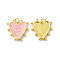 Rack Plating Brass Enamel Pendants, with Jump Ring, Lead Free & Cadmium Free, Heart Charm, Real 18K Gold Plated, Misty Rose, 19x18x3mm, Hole: 3.5mm