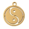 Ion Plating(IP) 304 Stainless Steel Pendants, Laser Cut, Golden, Flat Round Charm, Yin-yang, 24.5x21x1mm, Hole: 3mm