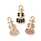 Alloy Rhinestone Pendants, Rack Plating, Cadmium Free & Nickel Free & Lead Free, Violin, Golden, Mixed Color, 18x8.5x2.5mm, Hole: 1.8mm