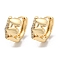 Brass with Clear Cubic Zirconia Hoop Earrings, Teardrop, Light Gold, 14.5x8.5mm