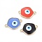 Brass Enamel Links connectors, Long-Lasting Plated, Evil Eye, Golden, Mixed Color, 16~16.5x24x2.5~3mm, Hole: 2mm