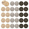 30Pcs 3 Style Zinc Alloy Shank Buttons, 1-Hole, Flat Round with Grid, Mixed Color, 22~25.5x2.5~8mm, Hole: 2~2.5mm, 10pcs/style