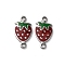 304 Stainless Steel Enamel Strawberry Connector Charms, Stainless Steel Color, FireBrick, 17x9x1mm, Hole: 1.6mm
