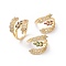 Cubic Zirconia Leaf Open Cuff Ring, Real 18K Gold Plated Brass Wide Ring for Women, Cadmium Free & Lead Free, Mixed Color, US Size 6 1/4(16.7mm)