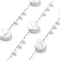 Handmade 304 Stainless Steel Chains, with ABS Imitation Pearl, Soldered, Flat Round, with Spool, Stainless Steel Color, 10x3.5mm, about 16.40 Feet(5m)/Roll