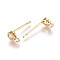 Brass Micro Pave Cubic Zirconia Stud Earring Findings, with Loop, Long-Lasting Plated, Real 18K Gold Plated, Nickel Free, Flat Round, 4.5x2.5mm, Hole: 1mm, Pin: 0.8mm
