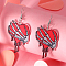 Heart Acrylic Dangle Earrings Jewelry for Halloween/Valentine's Day, Platinum, Skeleton