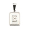 304 Stainless Steel Pave Natural White Shell Pendants, Rectangle with Letter Charms, Stainless Steel Color, Letter E, 17.5x12x1.5mm, Hole: 6x3mm