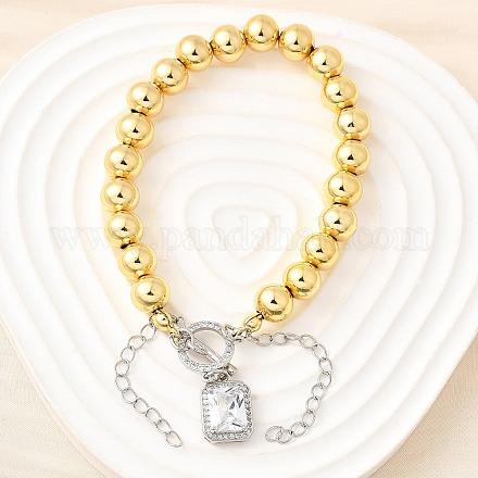 Круглые латунные бусины браслеты с подвесками для женщин BJEW-D317-05PG-1