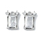 Brass Micro Pave Cubic Zirconia Pendant, with Glass, Rectangle, Real Platinum Plated, 9.5x7x2mm, Hole: 1mm