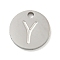 Non-Tarnish 304 Stainless Steel Pendants, Laser Cut, Flat Round with Letter Charm, Stainless Steel Color, Letter Y, 10x1mm, Hole: 1.4mm