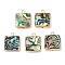 Natural Paua Shell Pendants, Square Charms with Brass Edge, Golden, 18x14.5x3.5mm, Hole: 1.8mm