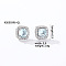 Elegant Zircon Square Stud Earrings for Women, Fashionable and Versatile, Square, Silver, Light Blue, 9x9mm