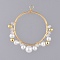 Brass Pendants, with Rondelle Glass Beads, Glass Pearl Beads, Copper Wire, Brass Linking Rings and Round Beads, Golden, 41.5x39x6mm, Hole: 2.5mm