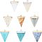 Electroplate Natural & Synthetic Mixed Gemstones Pendants, Top Plated, with Iron Loops, Triangle, 30~34x23x5~5.5mm, Hole: 1.6mm, 8materials, 1pc/material, 8pcs/box