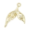 Alloy Pendants with Rhinestone, Rack Plating, Cadmium Free & Nickel Free & Lead Free, Fishtail Shape, Golden, 23.5x17x2.5mm, Hole: 1.6mm