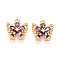 Brass Micro Pave Cubic Zirconia Charms, Butterfly & Flower, Long-Lasting Plated, Nickel Free, Real 18K Gold Plated, Purple, 13x13x4mm, Hole: 1.4~1.5mm