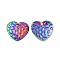 Ion Plating(IP) 304 Stainless Steel Pendants, Textured, Heart Charm, Rainbow Color, 14.5x16x2.5mm, Hole: 1.2mm