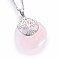 Natural Rose Quartz Pendant Necklaces, with 304 Stainless Steel Findings, Flat Round with Tree, 19.68 inch(50cm), Pendant: 40x28x6mm