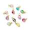 Crackle Glass Pendants, with Iron Findings, Round, Mixed Color, 15~15.5x8mm, Hole: 2.5mm