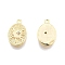 Brass Micro Pave Clear Cubic Zirconia Charms, Nickel Free, Oval with Sun Pattern, Real 18K Gold Plated, 14x9.5x2.5mm, Hole: 1.2mm