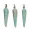 Natural Amazonite Pointed Pendants, Faceted Cone Charms with Platinum Plated Barss Snap on Bails, 35~35.5x8~8.5mm, Hole: 6.5x4mm