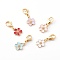 Zinc Alloy Enamel Pendants, with Golden 304 Stainless Steel Lobster Claw Clasps, Flower, Mixed Color, 31mm, Flower: 15.5x13x2.5mm