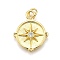 Rack Plating Brass Micro Pave Cubic Zirconia Pendants, Compass, with Jump Ring, Cadmium Free & Lead Free, Long-Lasting Plated, Real 18K Gold Plated, 21.5x17.5x2.5mm, Hole: 3.5mm