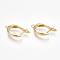 Brass Hoop Earring Findings with Latch Back Closure, Nickel Free, Real 18K Gold Plated, 21x12x3.5mm, Hole: 1.5mm, Pin: 1mm