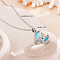 Brass Crystal Rhinestone & Resin Butterfly Moon Pendant Necklaces for Women, Platinum, Cyan, 15.75 inch(40cm)
